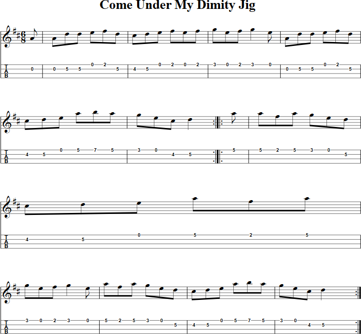 Come Under My Dimity Jig Mandolin Tab
